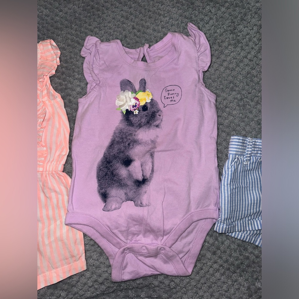 Gap Baby Girl Bunny Ruffle Sleeve Bodysuit Purple 12-18M
